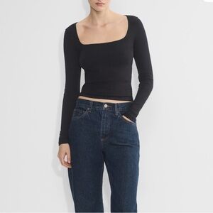 Aritzia Black Square-Neck Rib Long Sleeve Top